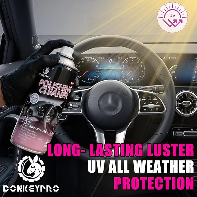 DONKEYPRO Car Interior Cleaner, Polishing Cleaner Detailer Spray for Vehicle Detailing, 450ml Aerosol 15 fl oz with Iron Can (1-Pack)