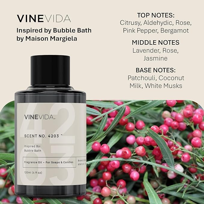 VINEVIDA [120 Ml] Scent NO. 4203 Inspired by Bubble Bath | Premium Fragrance Oil for Candle Making & Soap Making | Candle Scents for Soy Wax | Scented Oils for Car Freshies & Bath Products