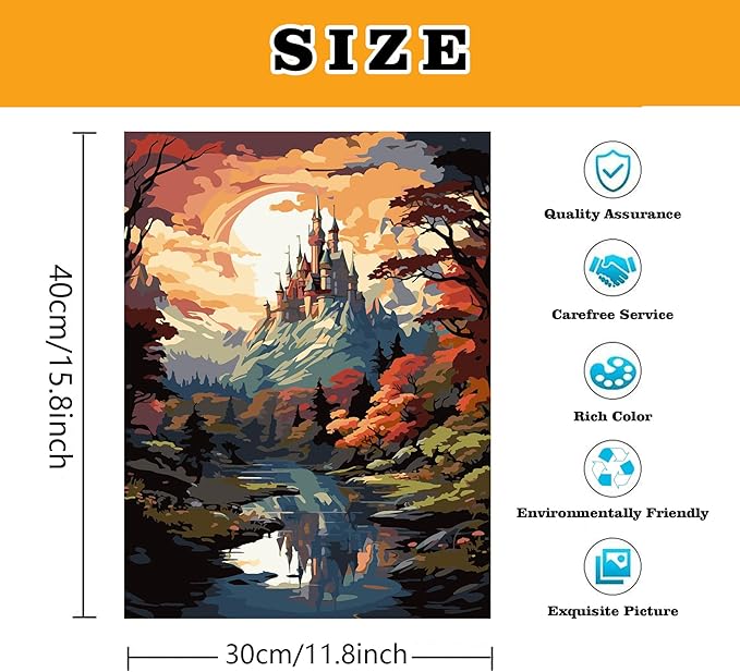 Meothan Paint by Numbers Kits, DIY Paint by Numbers for Adult Beginners, Watercolor Castle Paint by Numbers Kits on Canvas for Home Wall Decor 12''x16''