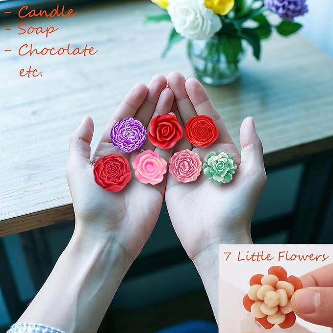 3D Flower Silicone Candle Molds Set 1 Piece for Candle Making, Soap, Resin, Chocolate, Candy, Cake Dessert, Concrete Art Crafts - DIY Mold Kit (Flowers)
