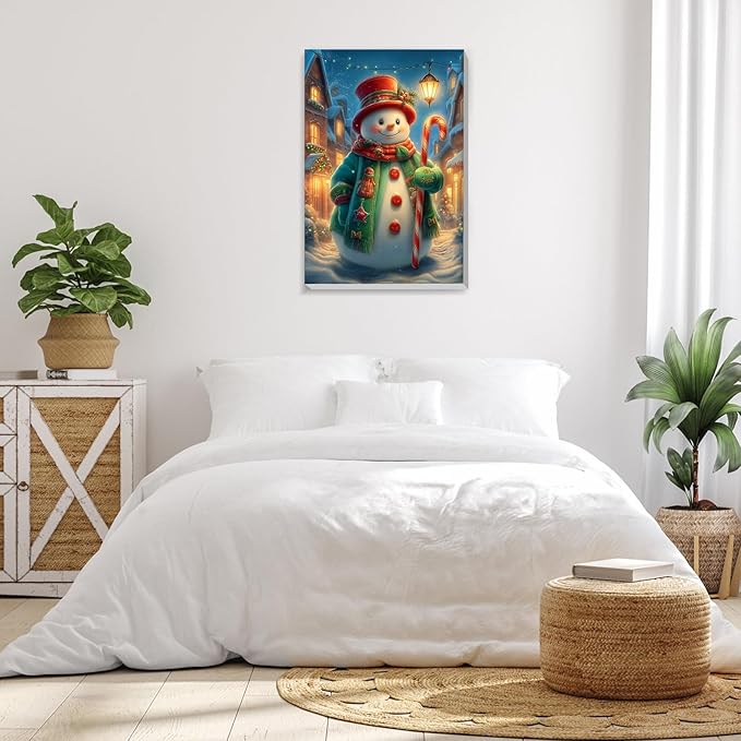 Bowetile Christmas Paint by Numbers for Adults Beginners Framed, Adults' Paint-by-Number Snowman Kits on Canvas, Acrylic Number Painting Christmas Gifts for Home Decor, 8x12in
