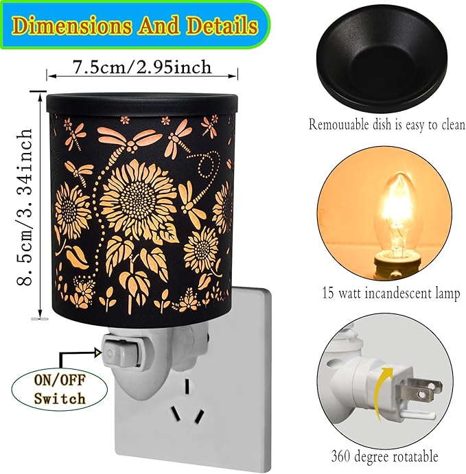 Plug in Wax Warmer Candle Wax Warmer for Scented Wax melt Warmer Electric Wax Burner Fragrance Oil Candle Warmer Office Bedroom Gift & Home Decor(Sunflowers with Dragonflies)