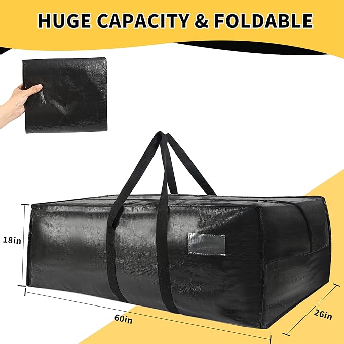 Heavy Duty Extra Large Moving Bags,121 Gallon Jumbo Packing Bags,Huge Moving Storage Bags with Strong Zippers & Carrying Handles,Reusable Big Moving Storage Bags for College Dorm Travel 2Pack