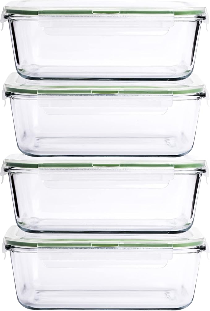 AGTRADE 63 oz Glass Storage Container with locking airtight lids (4, 63 OZ)