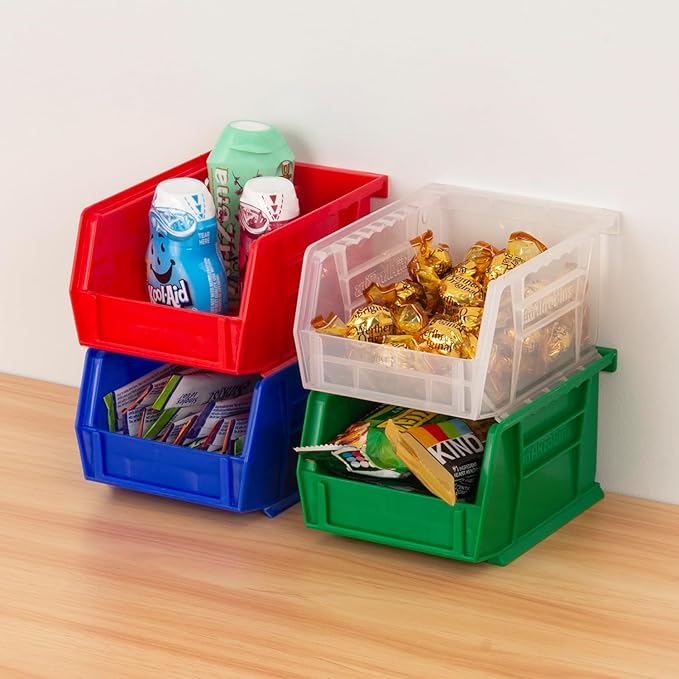 Akro-Mils 30210 AkroBins Plastic Storage Bins, Space-Saving Stackable Bins for Garage, Pantry, Craft Organization, 5" x 4" x 3", Black, 6-Pack