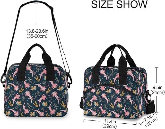 CBBYY Axolotl Lunch Bags for Women Men, Reusable Insulated Lunch Box, Adjustable Shoulder Straps Tote Lunch Bag for Work Picnic School