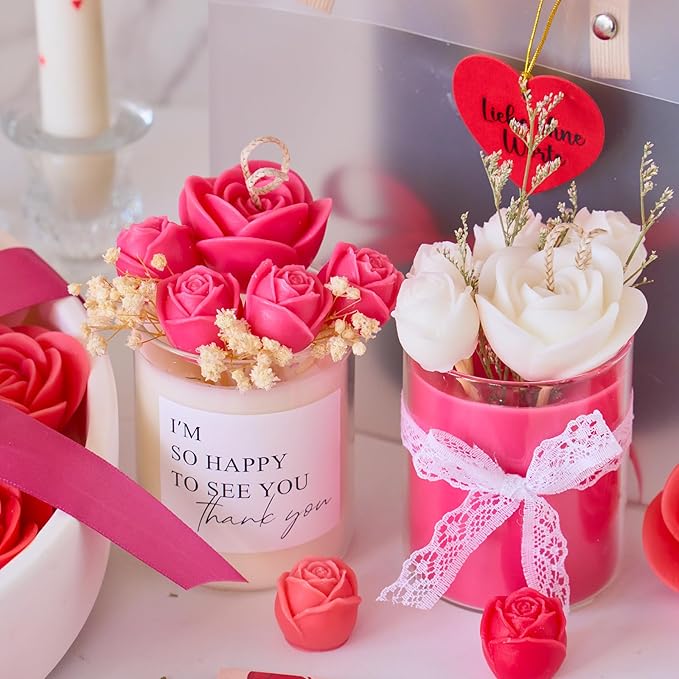 Rose Bucket Candle Kit Handmade Gift Soy Wax Beads for Candle Making Rose Silicone Mold 3D Flower Candle Molds All in One Kit Accessories Set Valentine's Day Gift (Black)