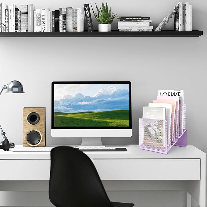 LEKETREE File Organizer for Desk, Desk Organizer with 5-Section Vertical File Rack, File Folder Organizer (Purple)