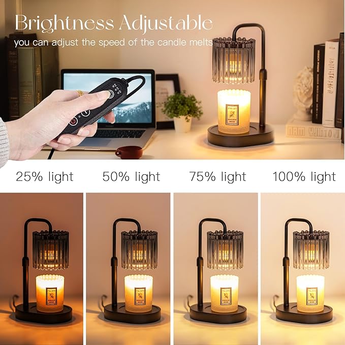 Candeldo Candle Warmer Lamp with Timer: Black Candle Warming Lamp Height Adjustable Wax Melt Warmer Dimmable Modern Farmhouse New Home Bedroom Decor Mothers Day Housewarming Gift for Women