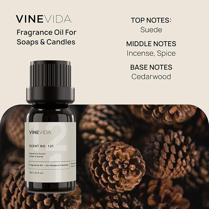 VINEVIDA [10 ml] Cedar & Suede; Fragrance Oil for Candle Making and Soap Making - Premium Candle Scents for Soy Candles