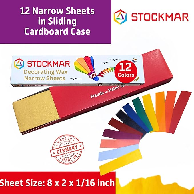 Stockmar Decorative Beeswax Sheets – 12 Assorted Colors for Candle Decorating, DIY Craft Projects, Wax Modeling, Handmade Crafts, Art Supplies, Scrapbooking, Holiday Decorations