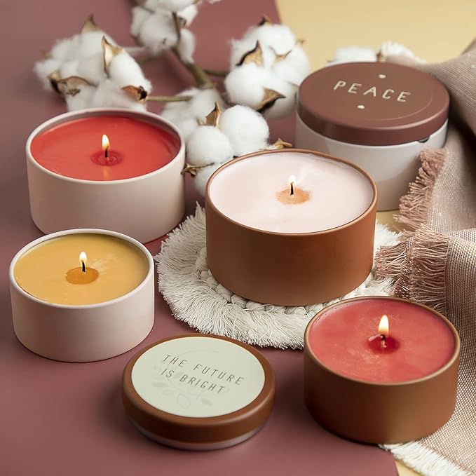 Hearth & Harbor Tin Candle Jars for Making Candles - DIY Candle Containers with Lids - Metal Candle Jars - Bulk Tins Storage for Candle - (24 Pieces) - (8 Ounces) - Solid Peach and Copper