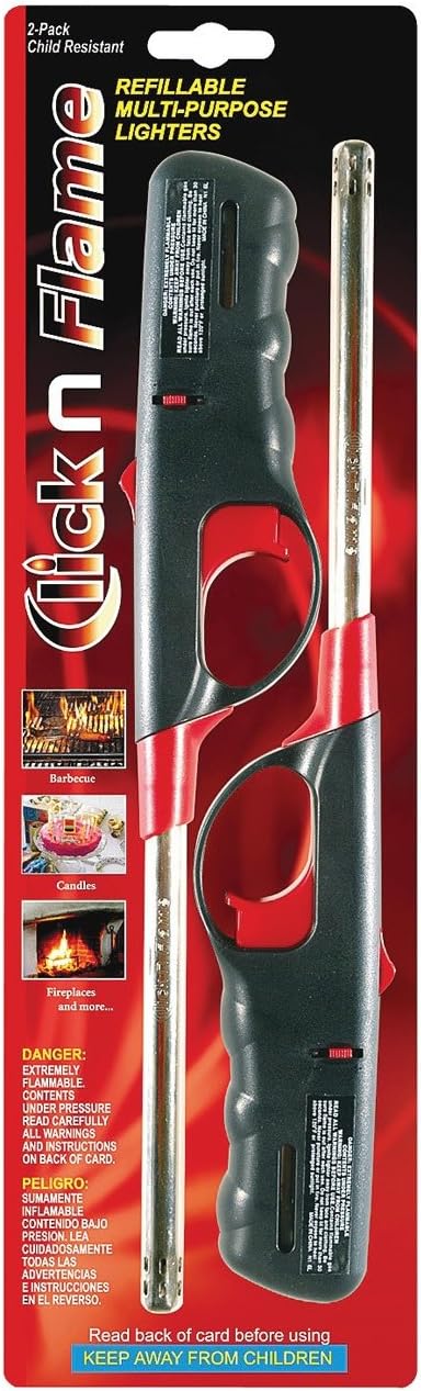 2 Pack Click and Flame Refillable Lighter for grilling / camping / home