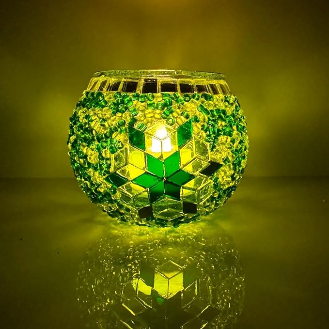 BYTURKISHLAMPS DIY Turkish Mosaic Candle Holder Kit & 1 Glass + 1LB+ Mosaic Tiles and Beads Bulk, Make Your Own Creative Glass and Garden Craft, Making Table Tealight for Adults, Teens, Family, Couple