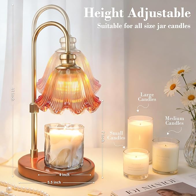 Candle Warmer Lamp with Timer: Birthday Gifts for Women, House Warming Gifts New Home Decor – Height Adjustable Candle Lamp for Mom, Anniversary - Walnut Solid Wood Base, with 2 Bulbs