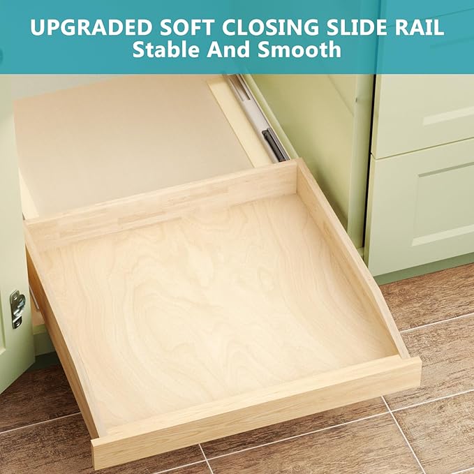 ROOMTEC Pull Out Cabinet Organizer 28-1/2" W x 21" D, Pull Out Cabinet Drawer for Kitchen cabinets with Soft Close, Pull Out Cabinet Shelf, Finished, Bottom Assembly, 2PCS