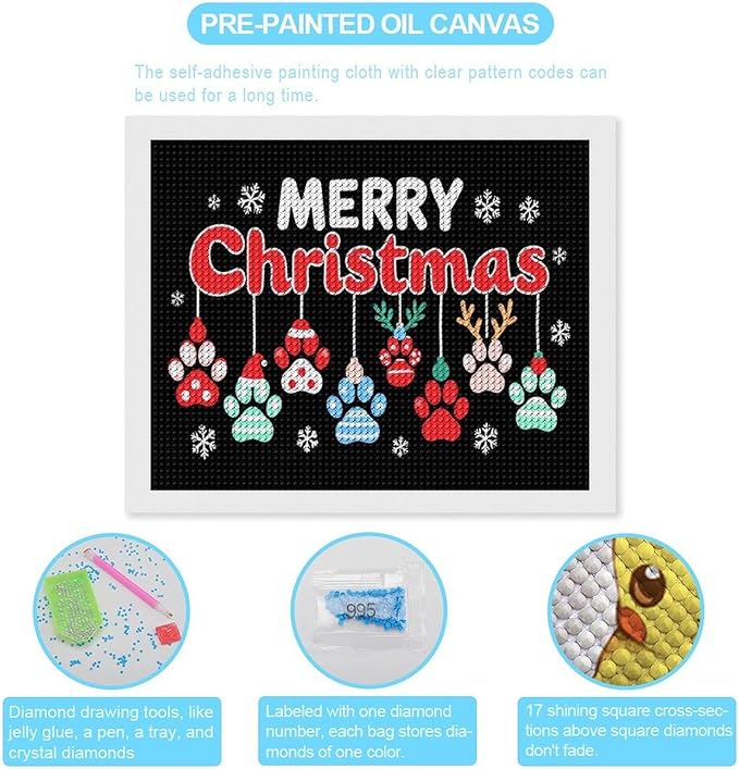 AIVKIEJK Diamond Painting Kits for Adults - Merry Christmas Paw Painting DIY 5D Full Drill Diamond Dots Paintings with Diamonds Gem Art and Crafts Home Decor 16"x20"