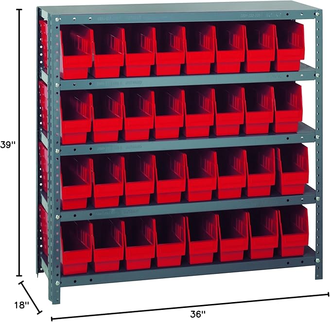 Quantum Storage Systems 1839-203RD Store More Steel Shelving Unit with 6' Shelf Bins, 18' D x 36' W x 39' H, Red