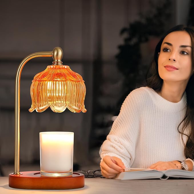 MEIXISUE Candle Warmer Lamp with Timer and Dimmer,Electric Amber Light Gifts for Women Melt Wax Warmer Lamp with 2 Bulbs for Candle Jars House Warming New Home Decor