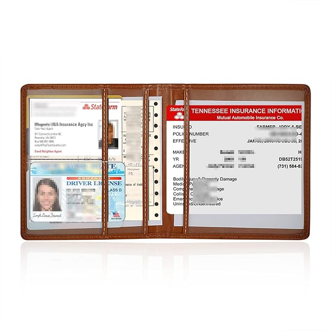 Car Registration and Insurance Holder, 5.5 x 5 Inch PU Leather Vehicle Glove Box Organizer Wallet Case Organizer for Insurance Card, Driver License, Essential Document, Paperwork