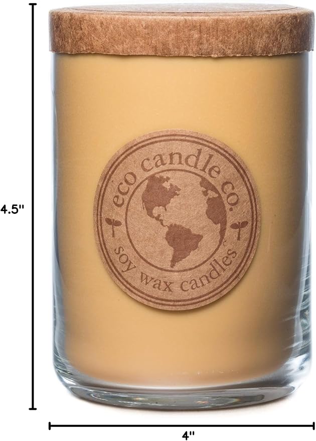 ECO CANDLE CO. Recycled Candle, Caramel Rum Cake, 26 oz. - Scents of Caramel, Rum, Maple, Almond, Pear, & Vanilla - 100% Soy Wax, No Lead, Kraft Paper Label & Lid, Hand Poured