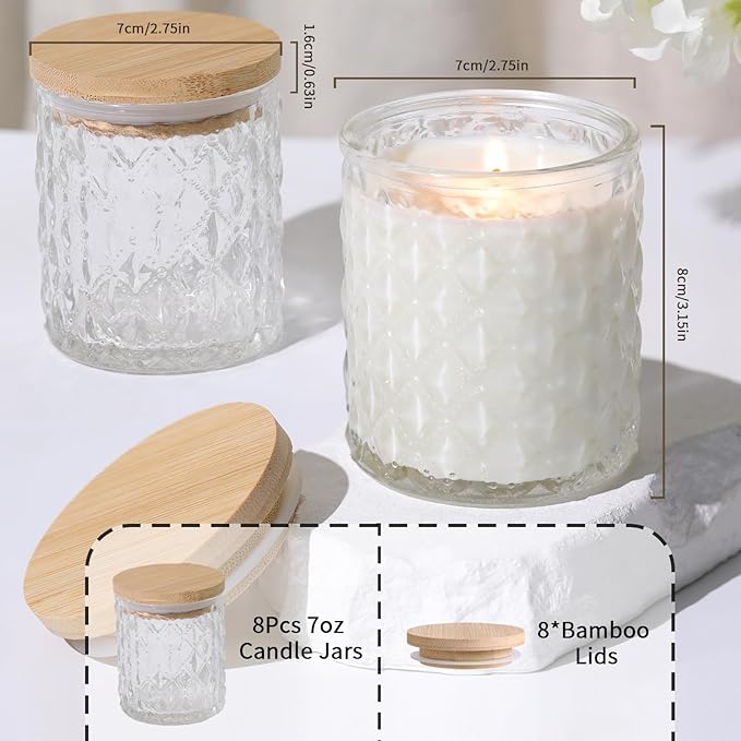 MATAHUM 8 Pack Clear Candle Jars for Making Candles, 7 OZ Empty Glass Candle Making Jars with Bamboo Lids for Candle Making Supplies, Candle Containers Vessels for Home DIY Decoration