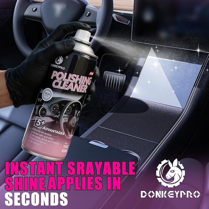 DONKEYPRO Car Interior Cleaner, Polishing Cleaner Detailer Spray for Vehicle Detailing, 450ml Aerosol 15 fl oz with Iron Can (1-Pack)