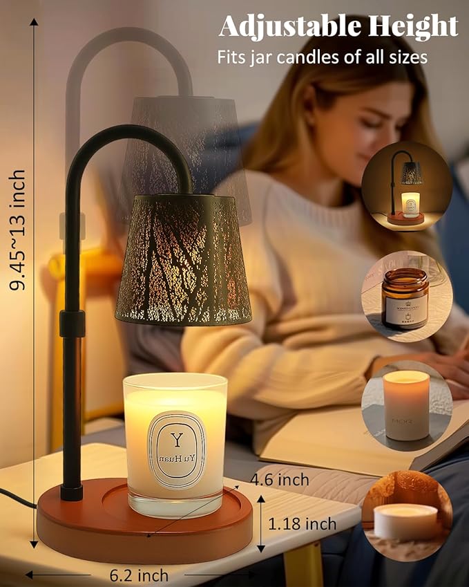 Black Candle Warmer Lamp with Timer Dimmer Adjustable Height for All Size Jar Candles, Birthday Gifts for Women Mom,Tree Candle Warmer for House Warming Gifts New Home Decor