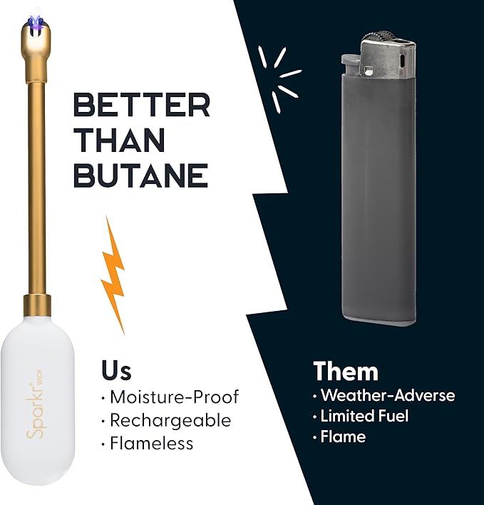 Power Practical Candle Lighter Sparkr USB Rechargeable Electric Lighter w/Plasma Technology & Extra Long Wand, Flameless Lighters for Candles, Camping, Cooking, Black