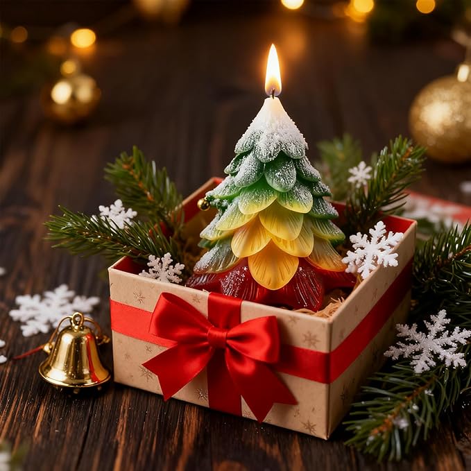 3D Christmas Tree Silicone Candle Soap Epoxy Resin Wax Mold Silicone Shapes Christmas Trees Mold for Candle Resin Soap Craft Cake Chocolate Making Kit Christmas Gift (Leaf Christmas Tree)