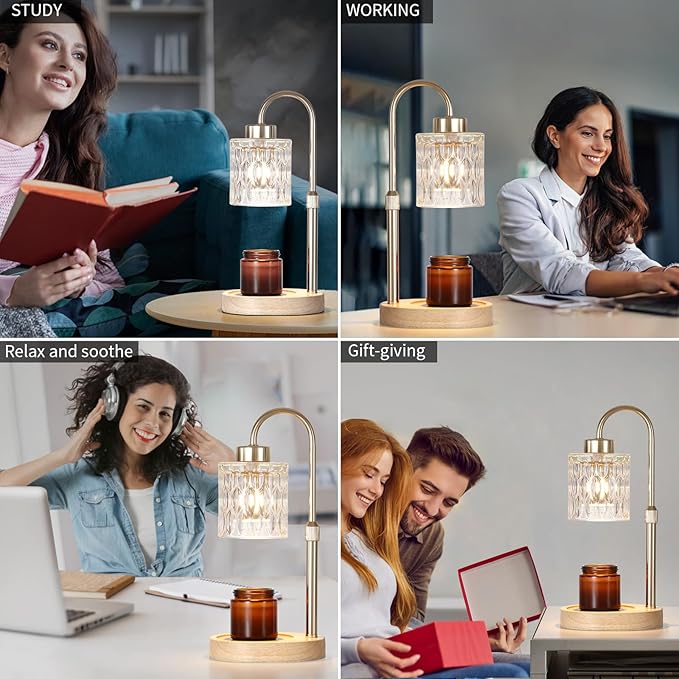 MEIXISUE Gold Candle Warmer Lamp with Dimmer and Timer,Home Decor Lamp for Scented Jar,Electric Wax Melt Warmer,Mother's Day/Birthday/Christmas Gifts for Mom/Wife,Adjustable Height,with 2 Bulbs