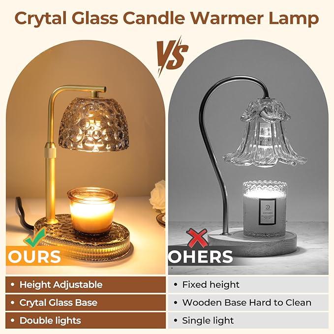Candle Warmer Lamp Adjustable Height, Flameless 4-Level Dimmable Wax Melt Warmer for Jar Candles with 2 Bulbs, House Warming Gifts, Multiple Colors, Safe Home Use(Sky Gray)