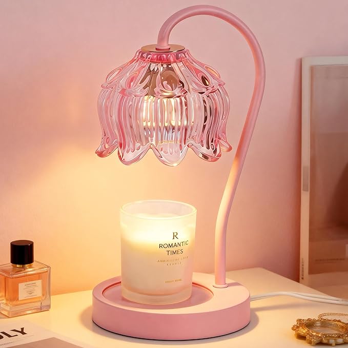 Funistree Pink Candle Warmer Lamp with Timer Dimmable,Lily of The Valley Candle Lamp Warmer, Mothers Day Birthday Gift Idea for Women Her Mom Who Have Everything, Wax Warmer for Jar Candles