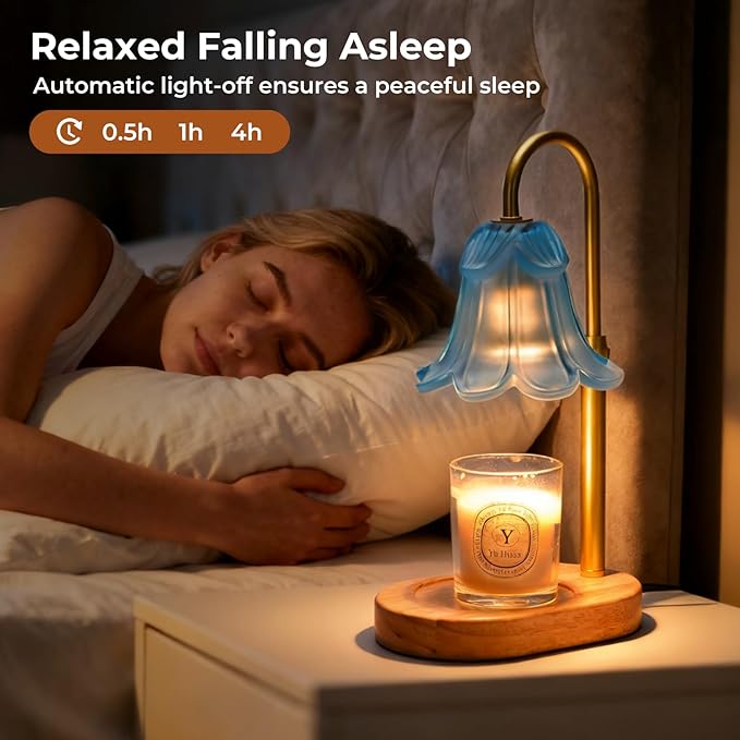 Candle Warmer Lamp with Timer Dimmable, Wax Melt Warmer Adjustable Height, Flower Warmer Lamp with 2 Bulbs for Jar Candles, House Warming New Home Decor, Gift for Mom Women (Blue)