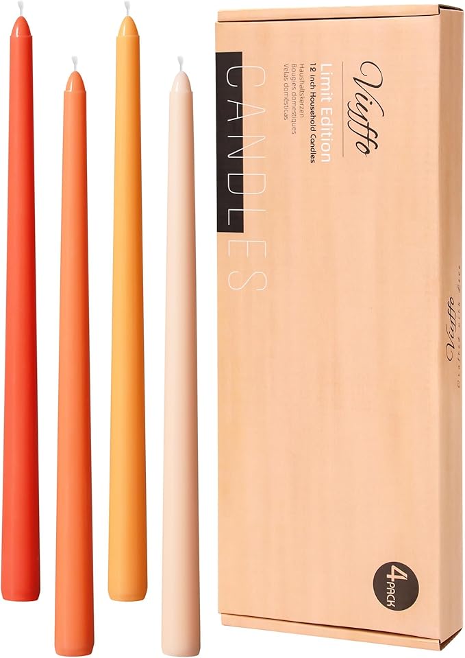 Viyffo 12 Inch Orange Taper Candles 4 Pack Unscented Smokeless Long Tall Tapered Candles for Candlesticks Sticks Wedding Home Decor Dinner