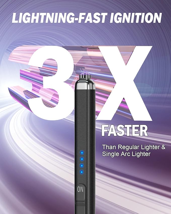 FUKKUDA Upgraded Dual Arc Electric Candle Lighter - USB Rechargeable, Windproof Flameless, Ideal Christmas Stocking Stuffer for Candles, Camping (Obsidian Black)