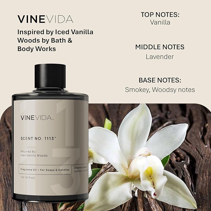 VINEVIDA 16oz Iced Vanilla Woods Fragrance Oil for Candle Making - Made in USA Natural Candle Scents