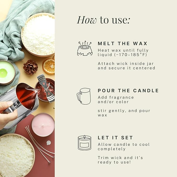 Hearth & Harbor Organic Soy Candle Wax for Candle Making, 2 lbs Natural Candles Making Supplies, Beeswax-Free, Paraffin-Free, Pure Soy Wax Flakes Perfect for Candles, Tealights and Melts