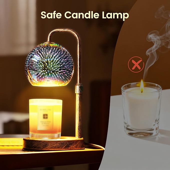 Glocusent Candle Warmer Lamp with Timer, 3D Glass Globe, Antique Base, Dimmable Height Adjustable Wax Melter for Scented Jar Candles, 2-8H Auto Off, Christmas Birthday Gifts for Women, Home Decor Gift