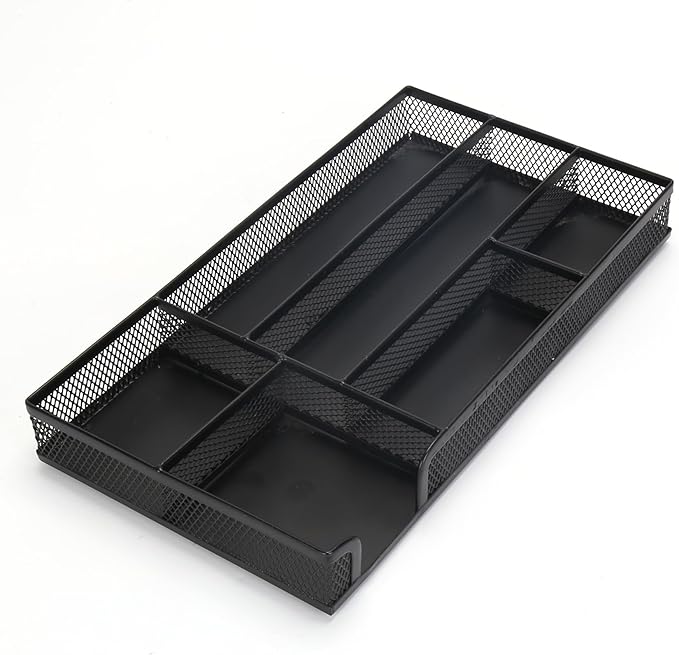 Drawer Organizer, Desk Organizer, Black Metal Mesh Drawer, Desk Drawer Organizer for Home Office and School,11.02X 6.10 X 1.38 Inch,Black