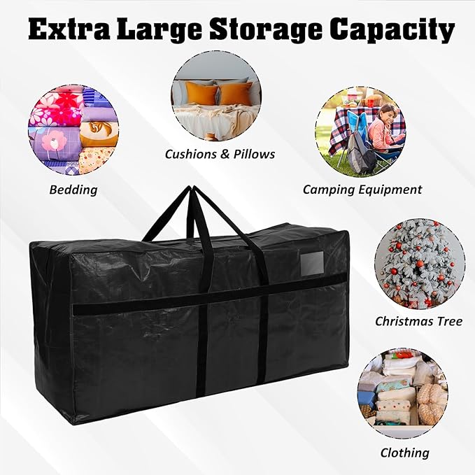 4 Pcs 149 Gallon Extra Large Moving Bags Heavy Duty Storage Bag with Strong Zipper Handle Foldable XXL Jumbo Storage Tote Packing Moving Box for College Dorm Travel Cloth Duffle (Black)