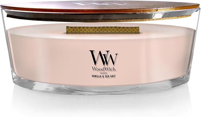 WoodWick Ellipse Scented Candle Vanilla & Sea Salt Scent Crackles as it Burns Up to 50 Hours Burn Time Premium Soy Blend Perfect for Gifting 16oz