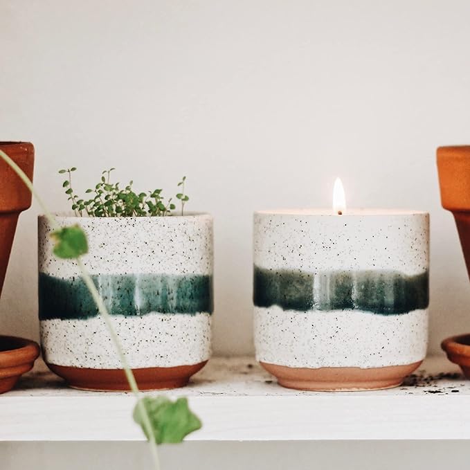 Hyggelight - The Growing Candle, Mint & Eucalyptus Scented, 8.5oz Ceramic Pot, Aromatherapy Candles, 100% Soy, Edith