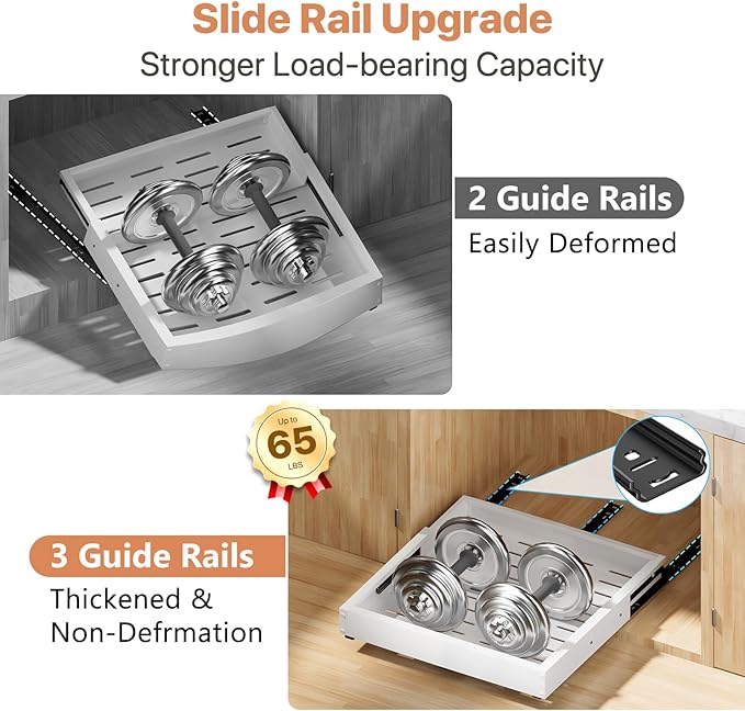 1 Pack Pull out Cabinet Organizer, Width (12"-19") Depth (17"-23"), with 3 Rails Adjustable Slide, Expandable Pullout Drawers for Cabinets, No Drill Adhesive Kitchen Drawers for Pantry Shelves