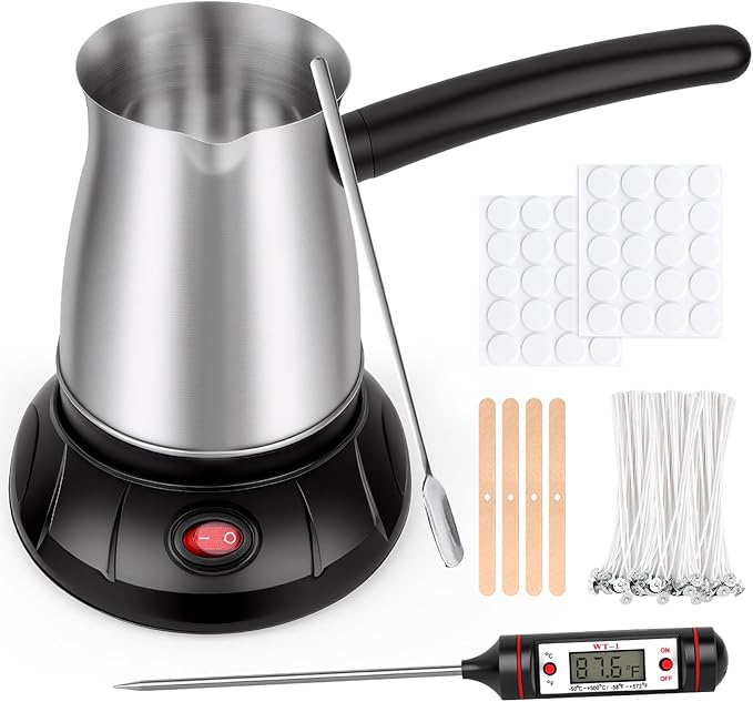 Aottom Wax Melter for Candle Making - Stainless Steel Candle Wax Melter Pot with Pouring Spout, DIY Candle Making Kit Supplies Included Wicks, Wick Stickers, Centering Device, Stirring Spoon