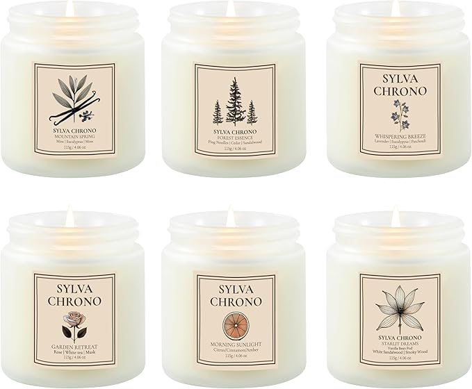 Scented Candle Gift Set for Women, Pet-Friendly 6-Pack Soy Wax Candles, 10% Essential Oils, Quick Diffusion, Long-Lasting Fragrance, 20-24H Burn, Ideal for Yoga, Relaxation, Stress Relief & Home Décor