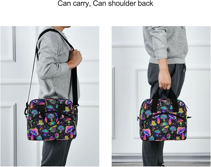 CBBYY Mushroom Lunch Bags for Women Men, Reusable Insulated Lunch Box, Adjustable Shoulder Straps Tote Lunch Bag for Work Picnic School