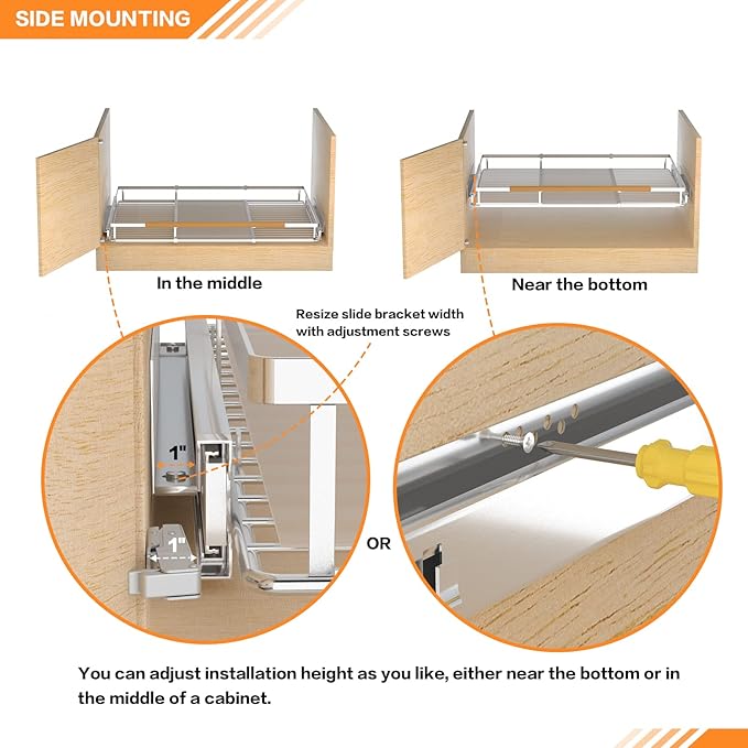SANNO Expandable Slide Out Shelf Organizer, Pull Out Cabinet Shelves for Under Sink, Pantry & Cupboard, 1 Pack