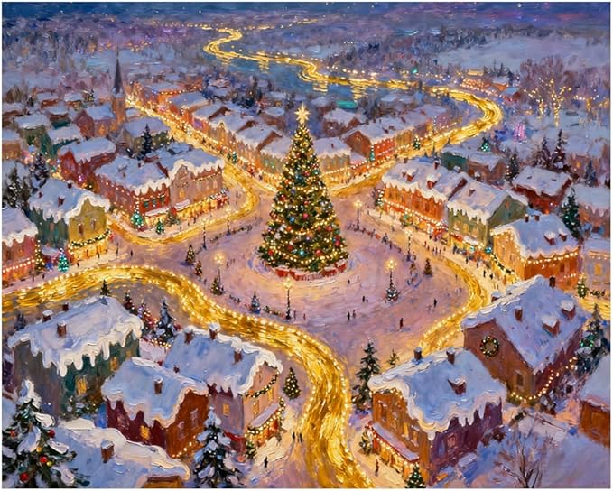 EnLvYY Christmas Town Paint by Numbers Adult 16x20 Inch, DIY Acrylic Painting Kit for Beginners, Holiday Village Winter Night Scene Wall Art Home Decoration, Gift for Family and Friends, Unframed