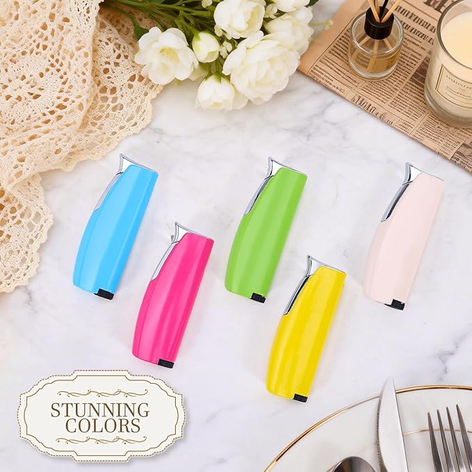 Women's Mini Butane Torch Lighter, Windproof Jet Flame Refillable Adjustable Candle Lighter for BBQ, Camping, Daily Use, Ideal Gift, 2 Pack (Light Pink, Butane Not Included)